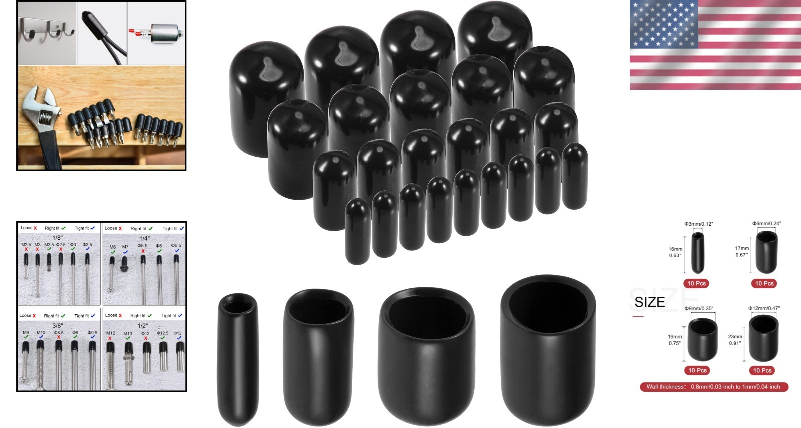 Versatile Black Vinyl Round End Caps (1/8″ to 1/2″) for Furniture Protection