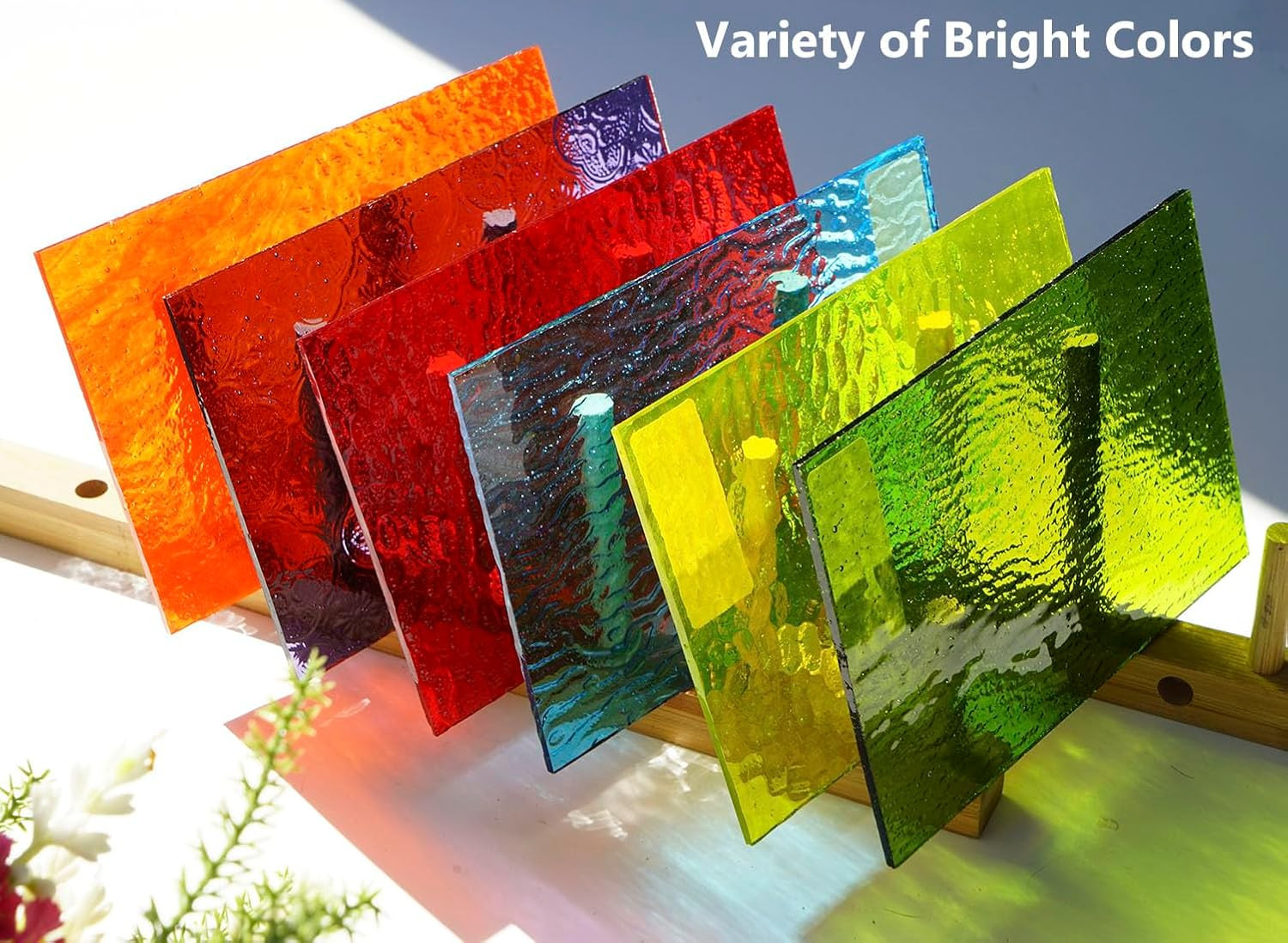 10 Sheets Bright Variety Transparent Textured Stained Glass Sheets Pack, 4 X 6 I