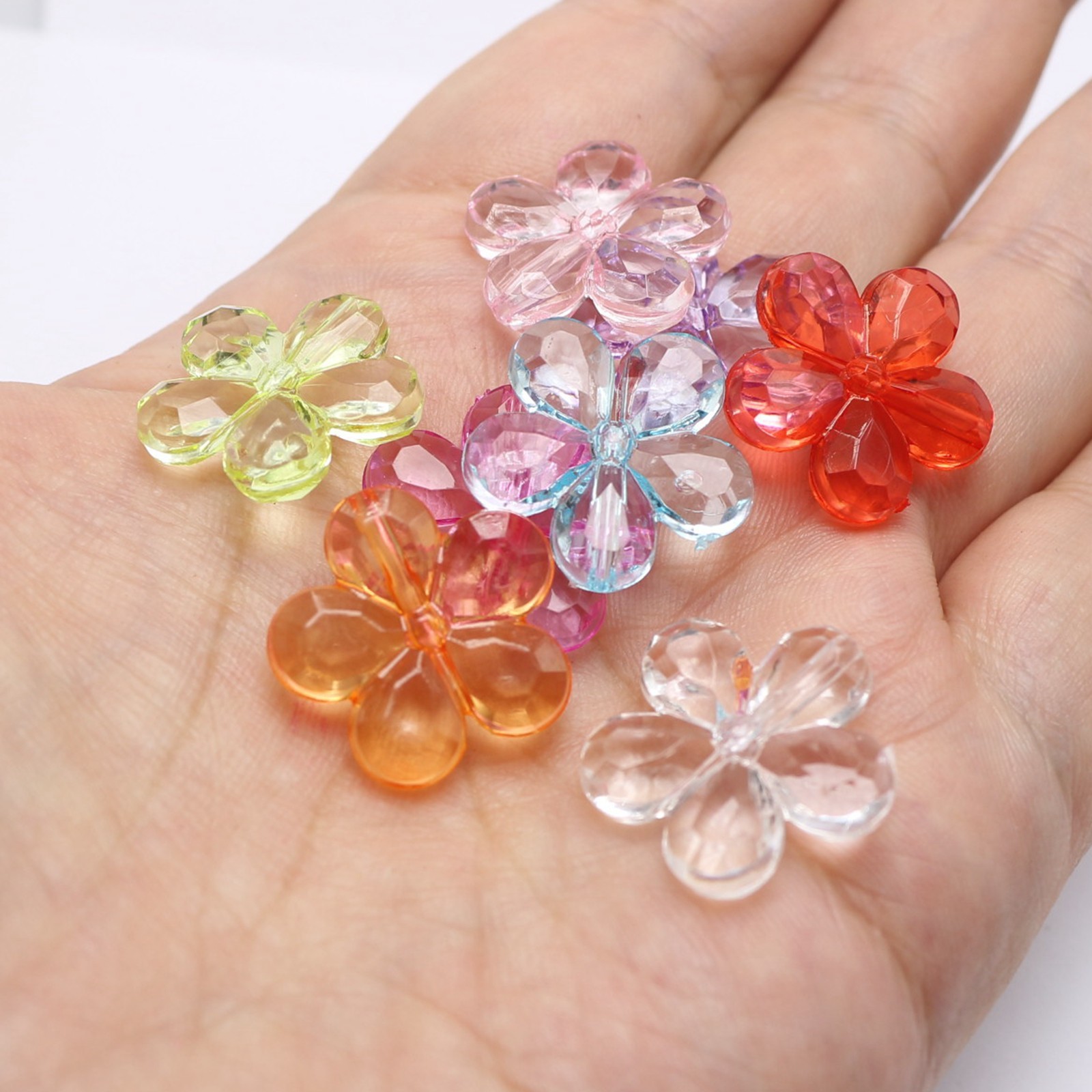Craft DIY Mixed Colour Transparent Acrylic Charm Beads Various Rose Flower Shape