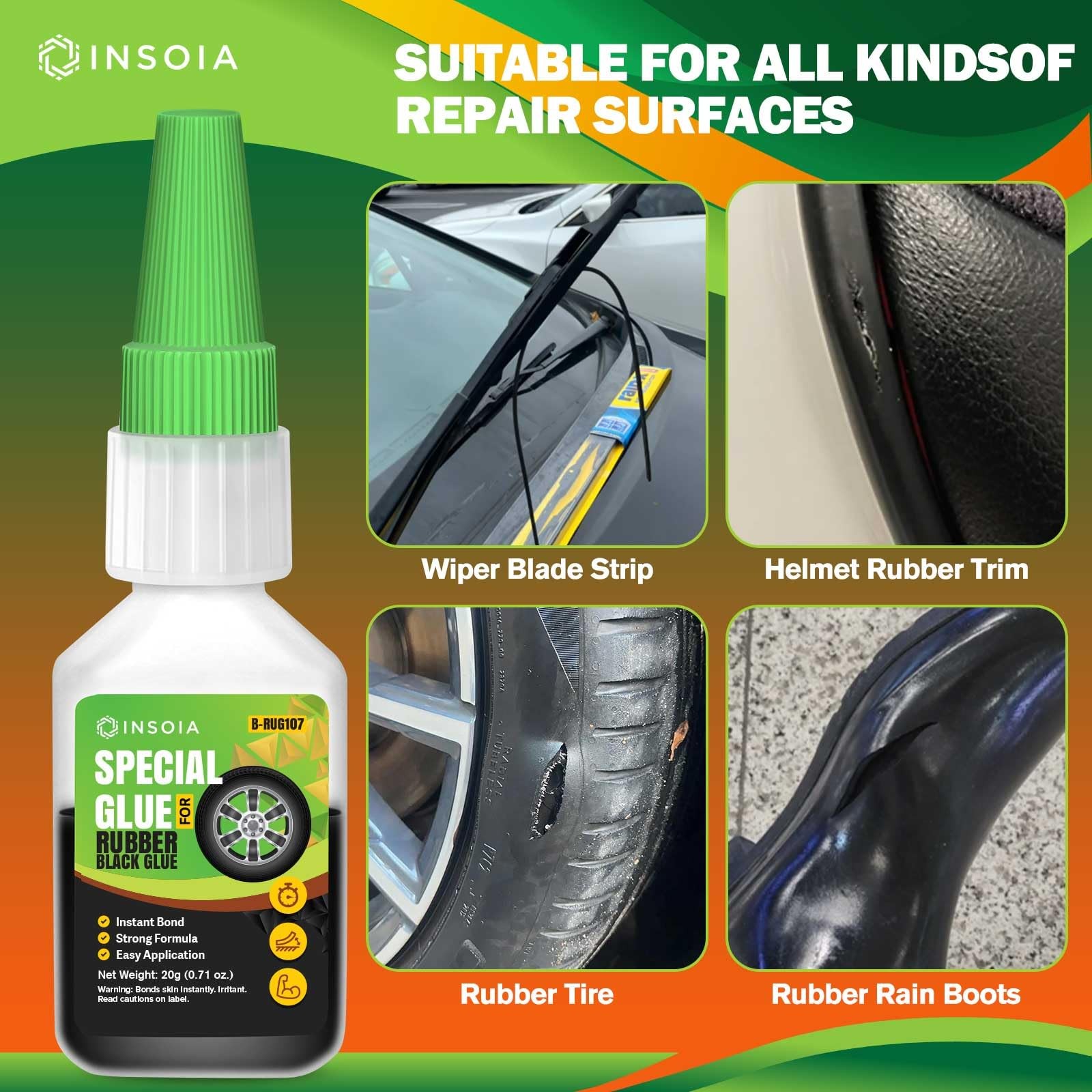 Black Rubber Glue, 20g Heavy Duty Rubber Adhesive for Tire, Tube, Shoes, Plas…