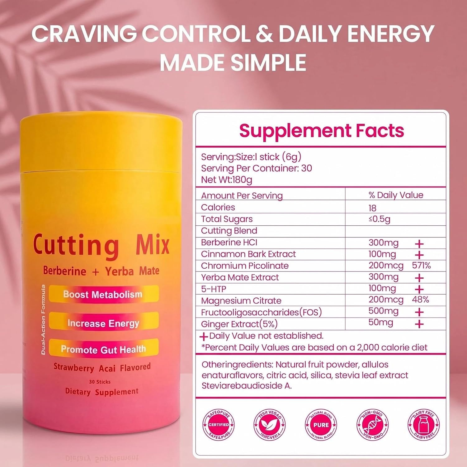 Cutting Mix Drink, Advanced Prebiotic, Vegan,Non-Gmo, Gluten-Free,Energy & Gut H