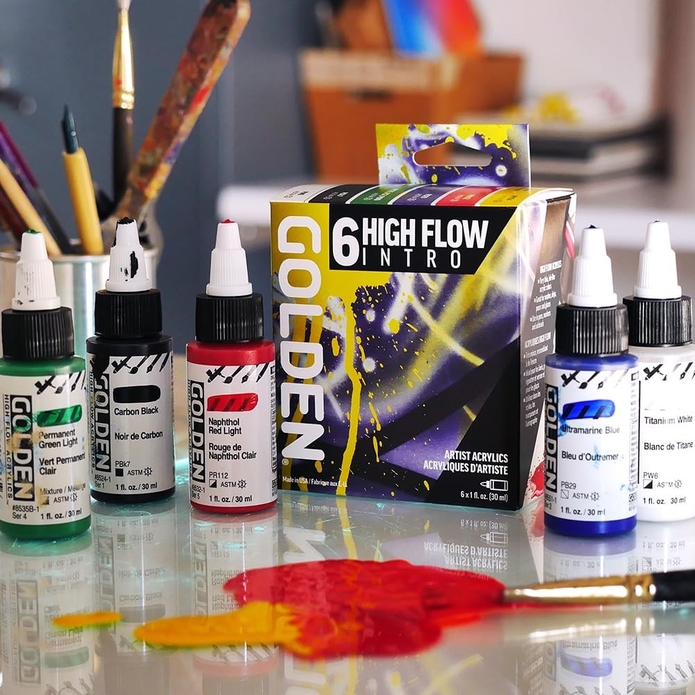 High Flow Acrylics by GOLDEN, High Flow Intro Set, 6 Colors, Professional Acr…