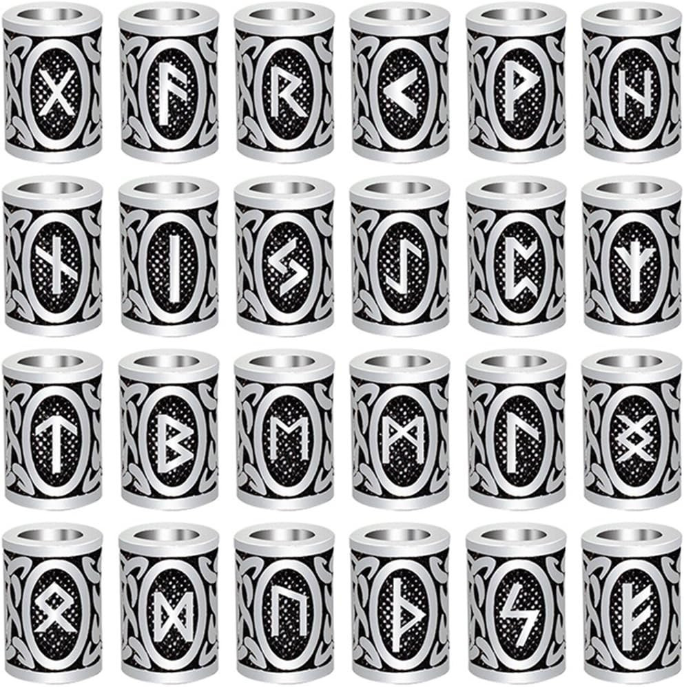 24Pcs Norse Vikings Runes Hair Beard Beads for Bracelets Pendant Necklace Diy