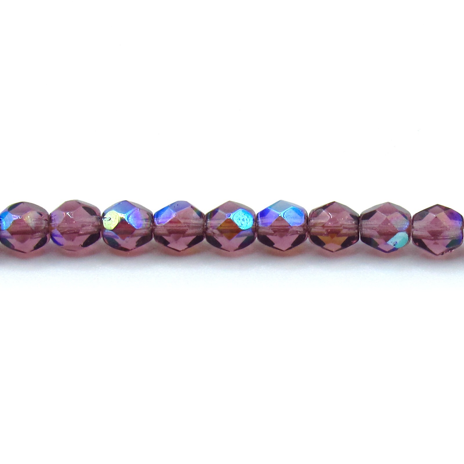 Amethyst Purple AB – 50 4mm Faceted Round Fire Polish Czech Glass Beads