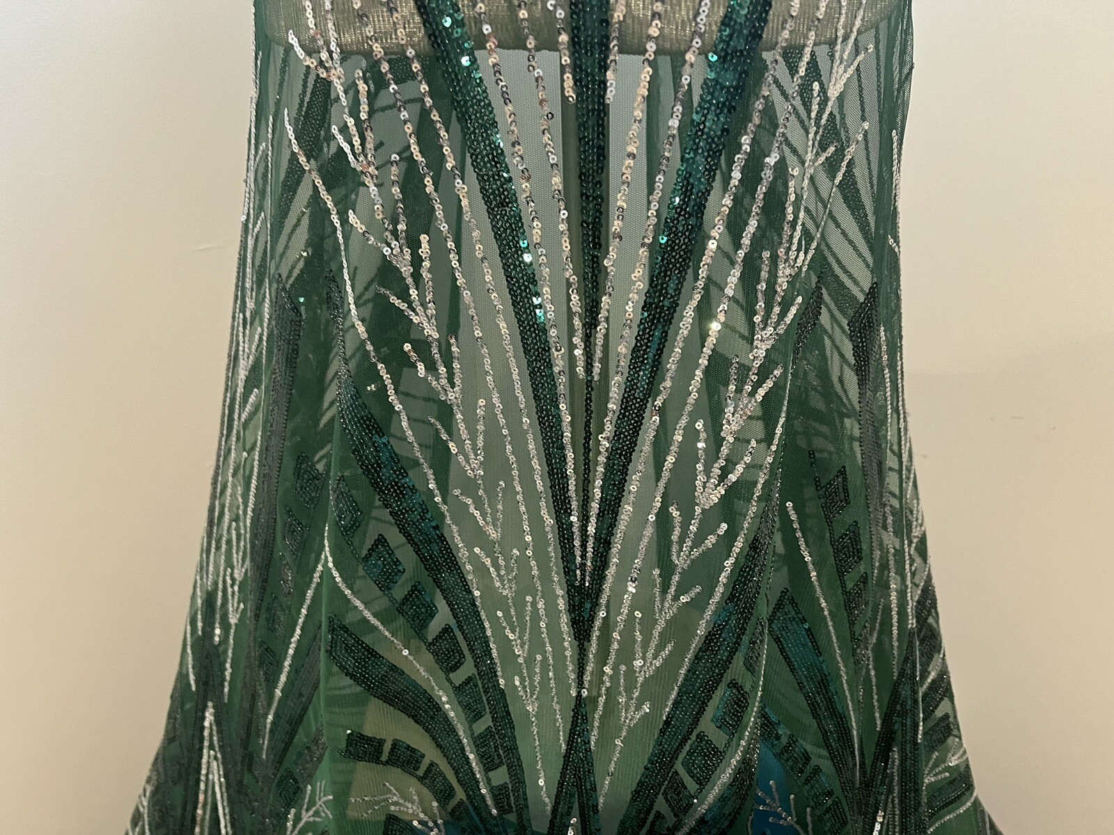 GREEN SILVER Embroidered SEQUINS Lace fabric 50” Width Sold By The Yard