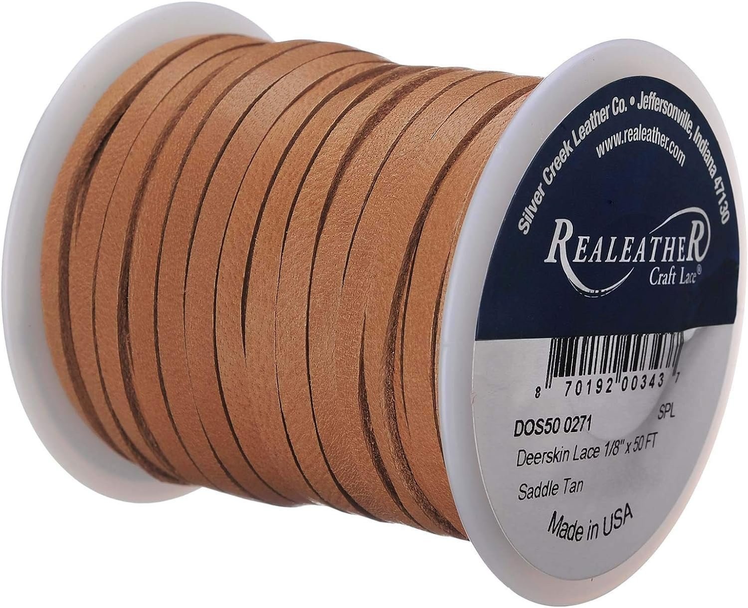 Realeather Deerskin Leather Lace | Size 1/8″ x 50′ (4.8mm x 15.24m) | 2/3 oz…