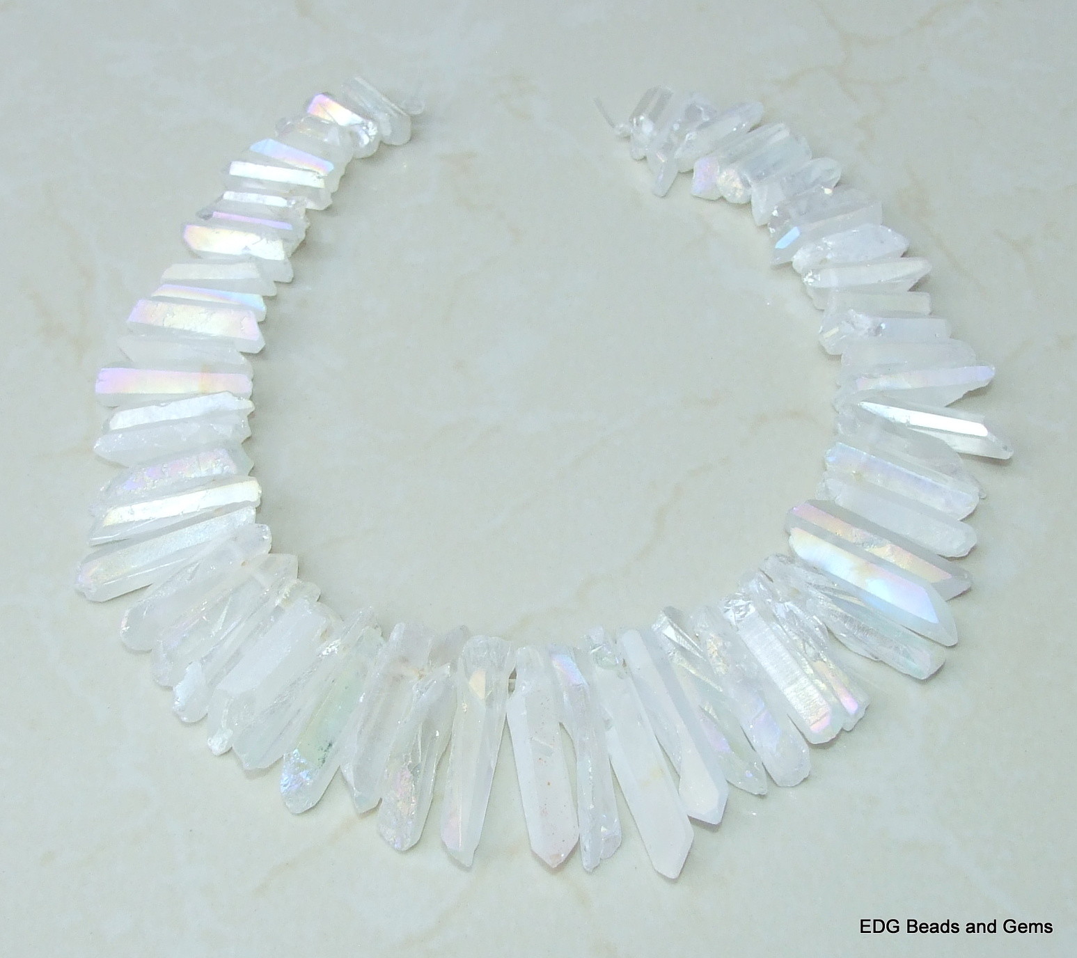 Clear AB Titanium Quartz Crystal Points Strand Raw Rough Pendant Beads Healing
