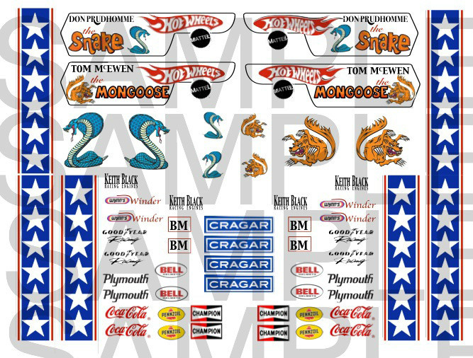 Snake and Mongoose decals water slide1:12, 1:18, 1:24 or 1:32 scale
