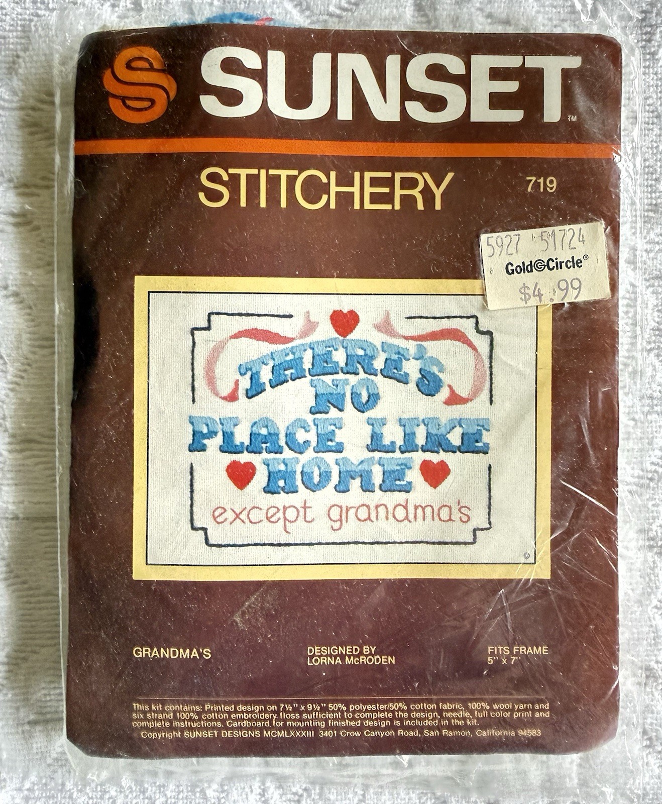 No Place Like Home Except Grandma’s 1983 Sunset Stitchery Kit 719 5″ x 7″