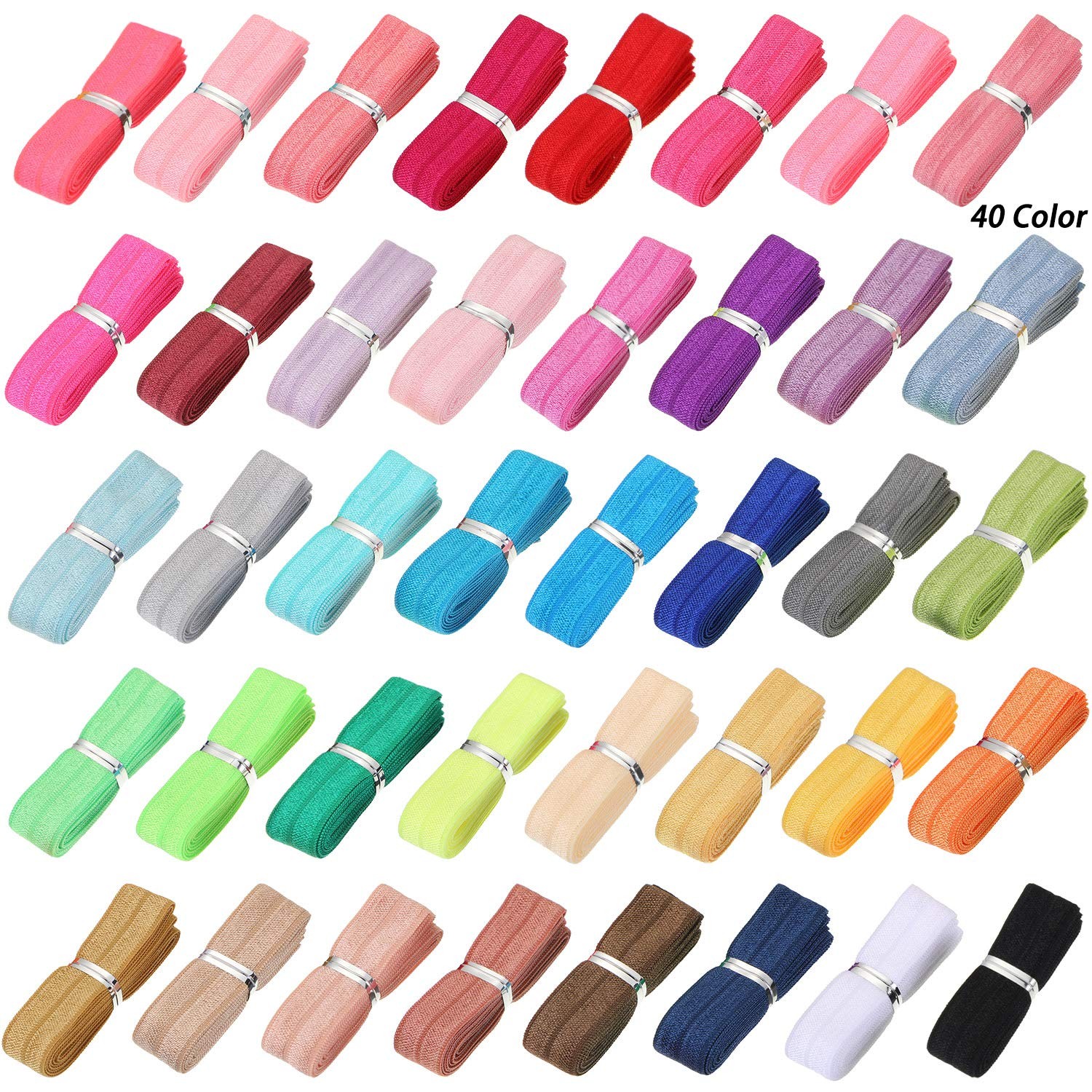 40 Yards Fold over Elastic Solid Color Trim Elastic 40 Colors Ribbon Sewing S…