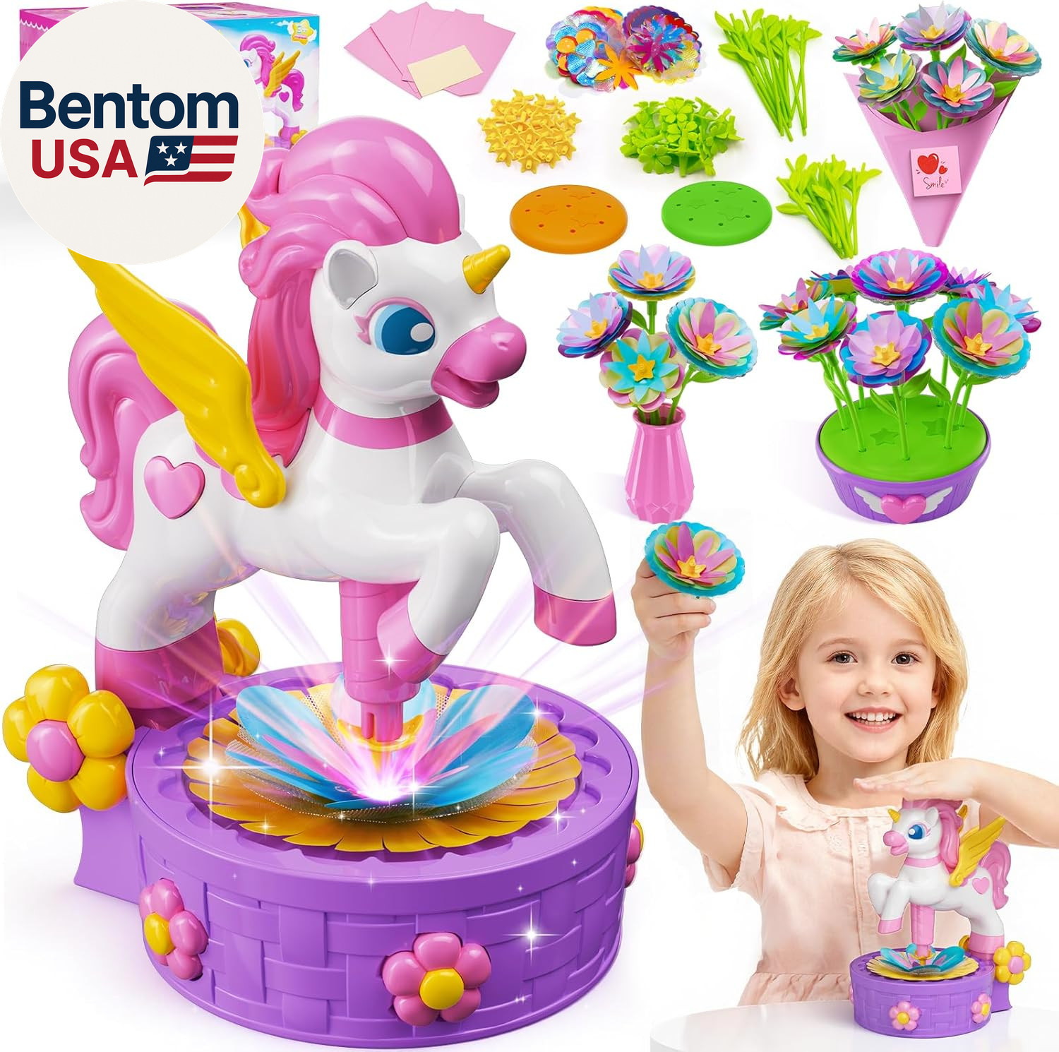 Craft Kits, Press-To-Create Flower Maker, Unicorn Toys for Girl Age 3-12, Fabric