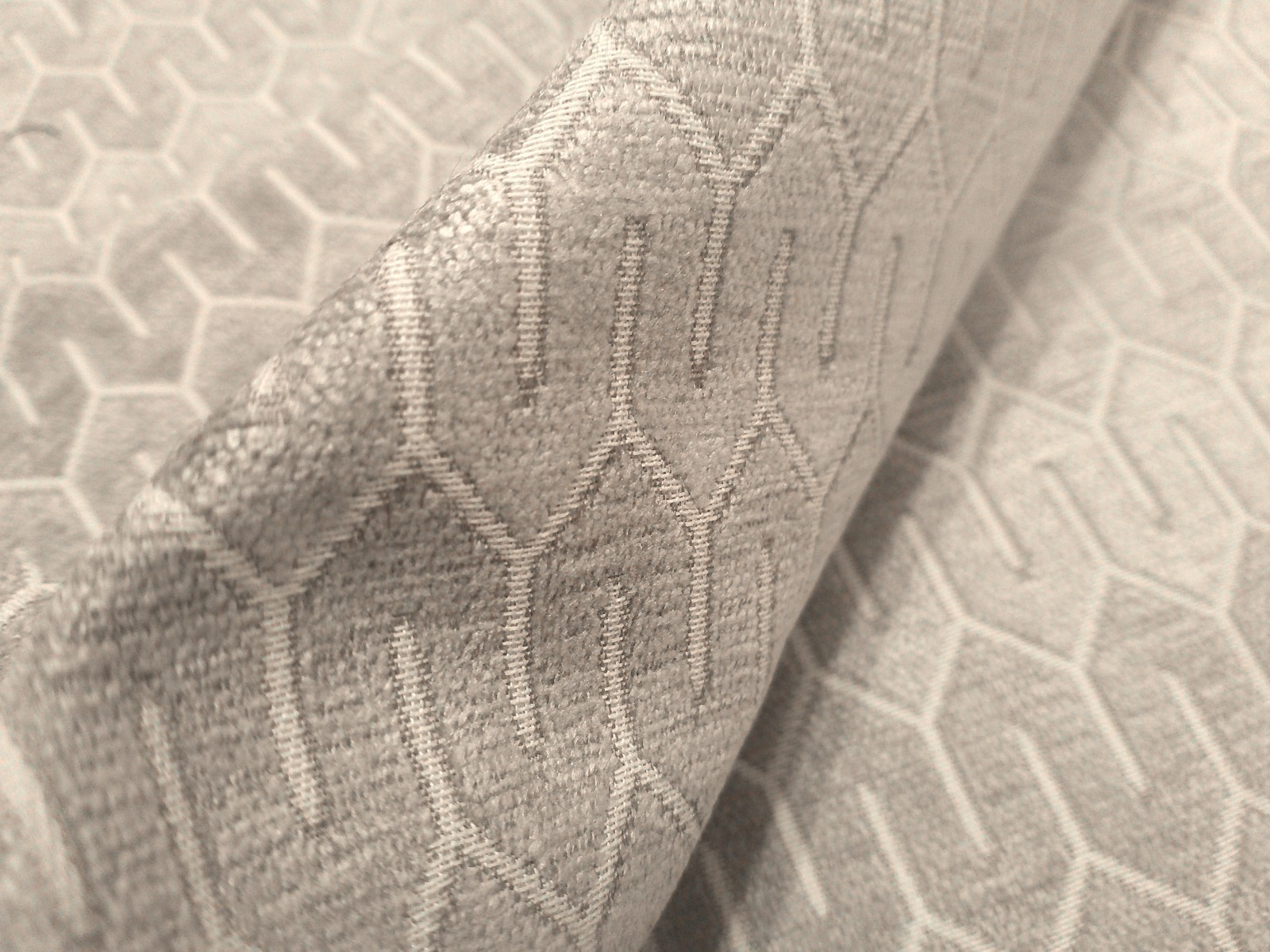 Kravat Geometric Velvet Jacquard Natural Beige 1+ Yard 34376-16 Tone on Tone