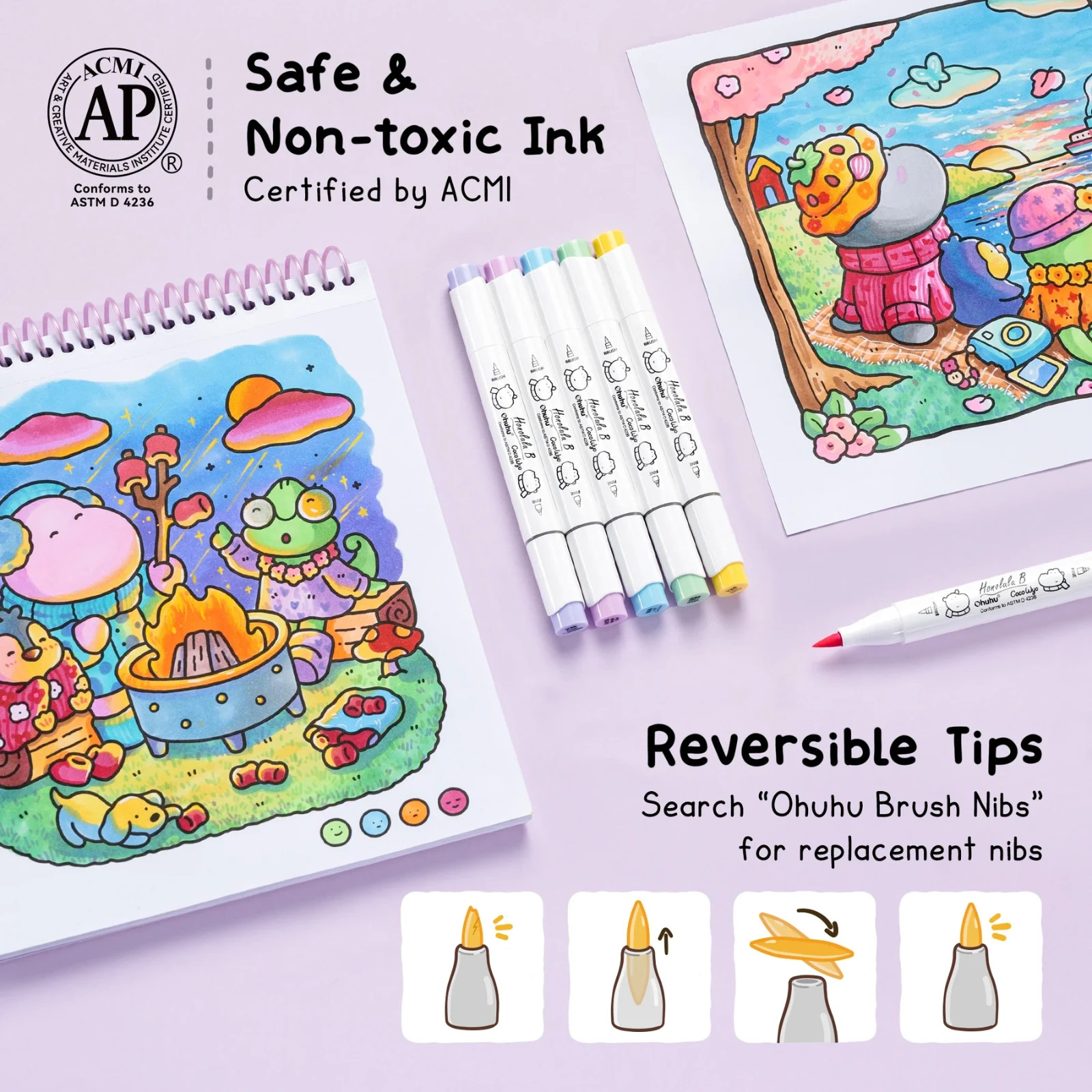 Ohuhu x Coco Wyo Cozy Mood Coloring Kit Honolulu B 48 Colors Alcohol Markers NEW