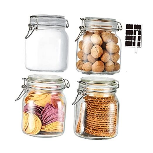 32oz Glass Food Storage Jars with Airtight Clamp Lids,Set of 4 34oz–4 Pack