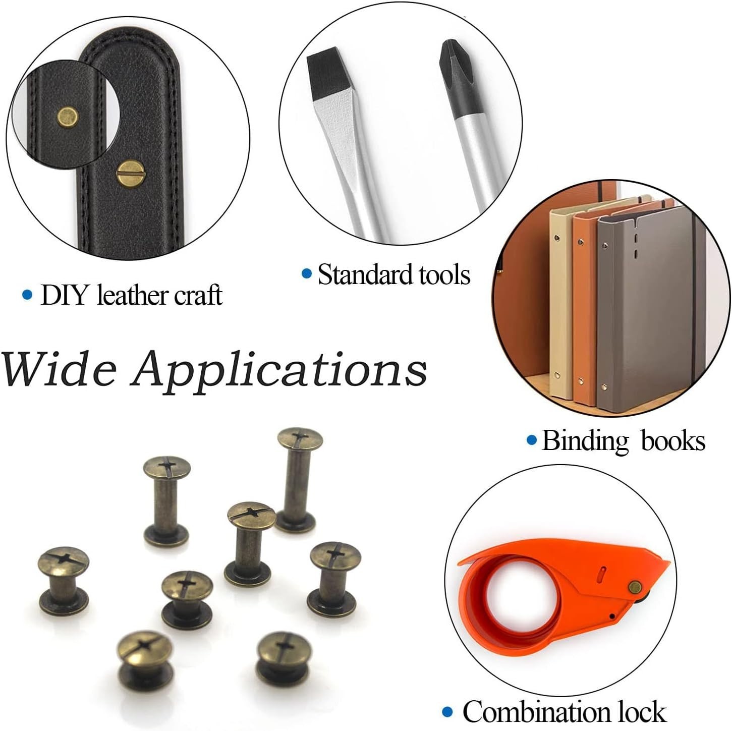 Leather Rivet Kit 90 Sets Bronze Chicago Screws Assorted Sizes for Craft Book…