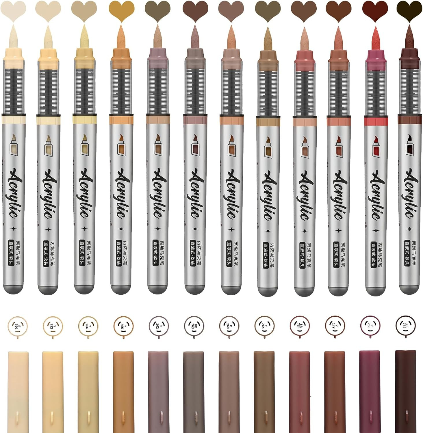 12 Color Acrylic Paint Pens Set with Brush Tips for Rock, Wood, Glass, Canvas DI