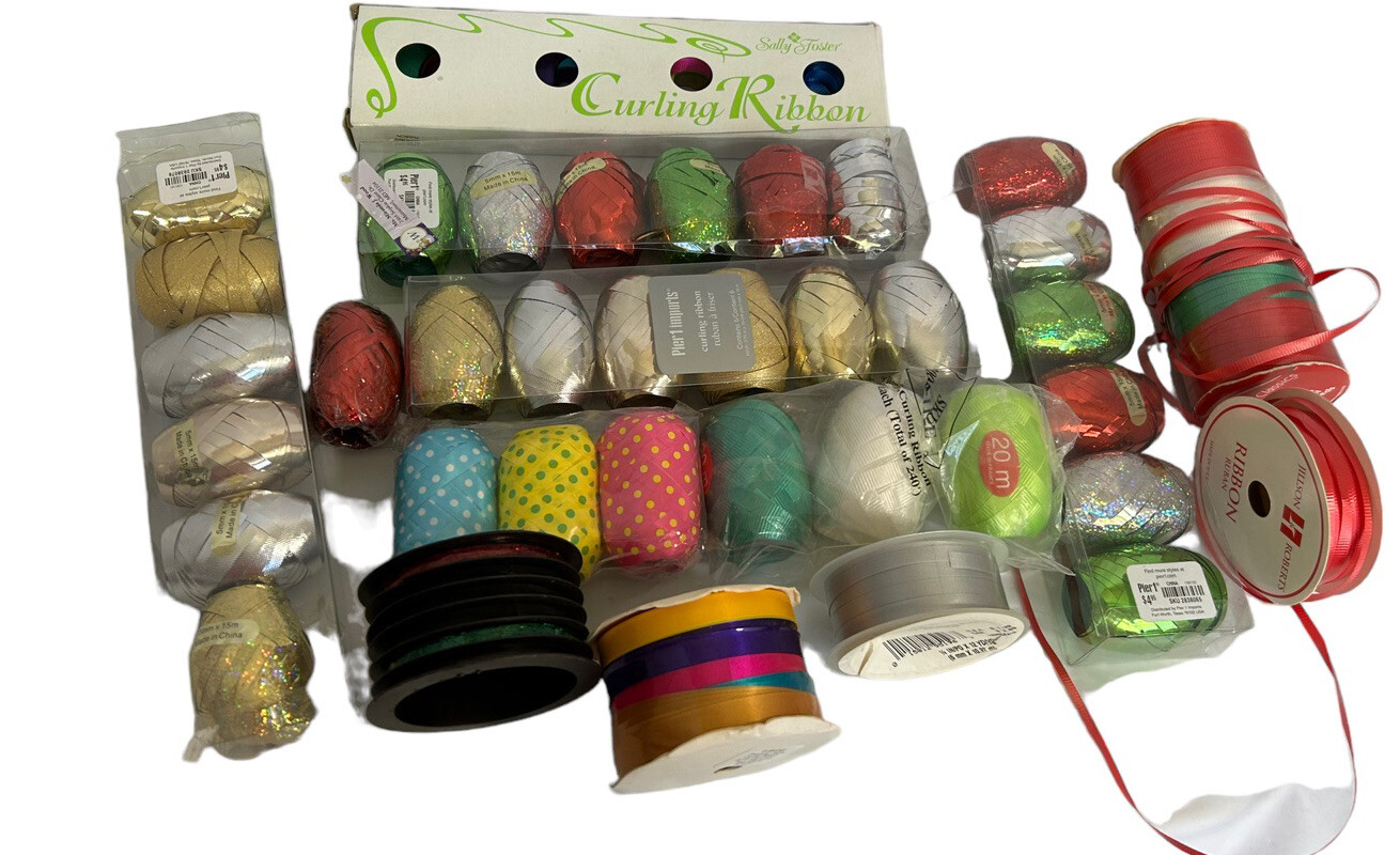 Curling Ribbon VINTAGE To Now Mixed Lot 43 Gift Wrap Bow Making – New and Used