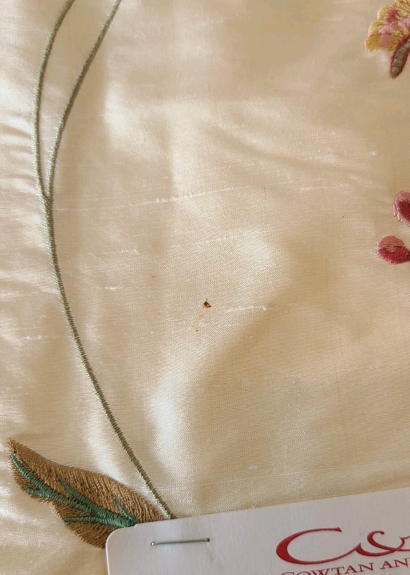 Designer Fabric Silk Samples Floral Butterfly Embroidered Cream Green Rose India
