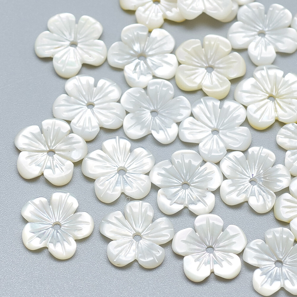 10x Natural White Flower Shell Mother of Pearl Shell Beads For Crafts 10x10mm