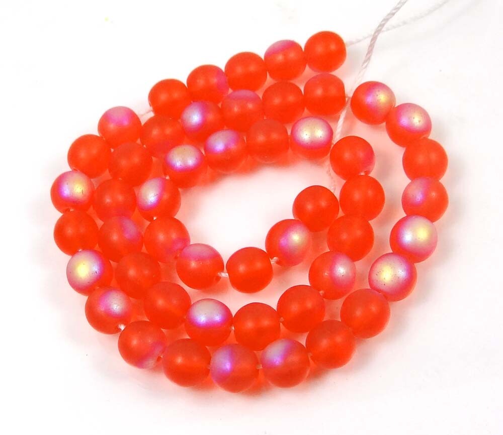 50 Czech Frosted Sea Glass Round Beads – Matte AB Hyacinth orange moonstone 6mm