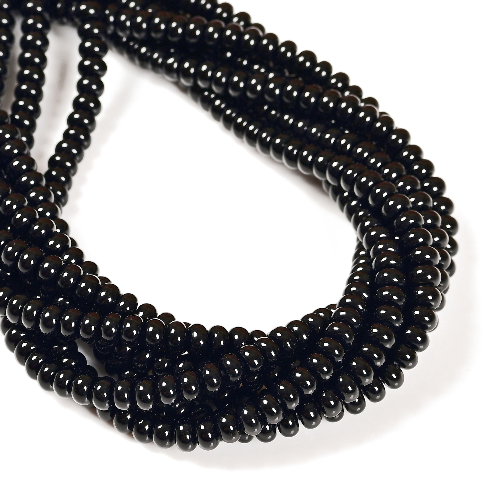 Black Onyx Smooth Rondelle Beads 4x6mm 5x8mm 6x10mm 15.5″ Strand