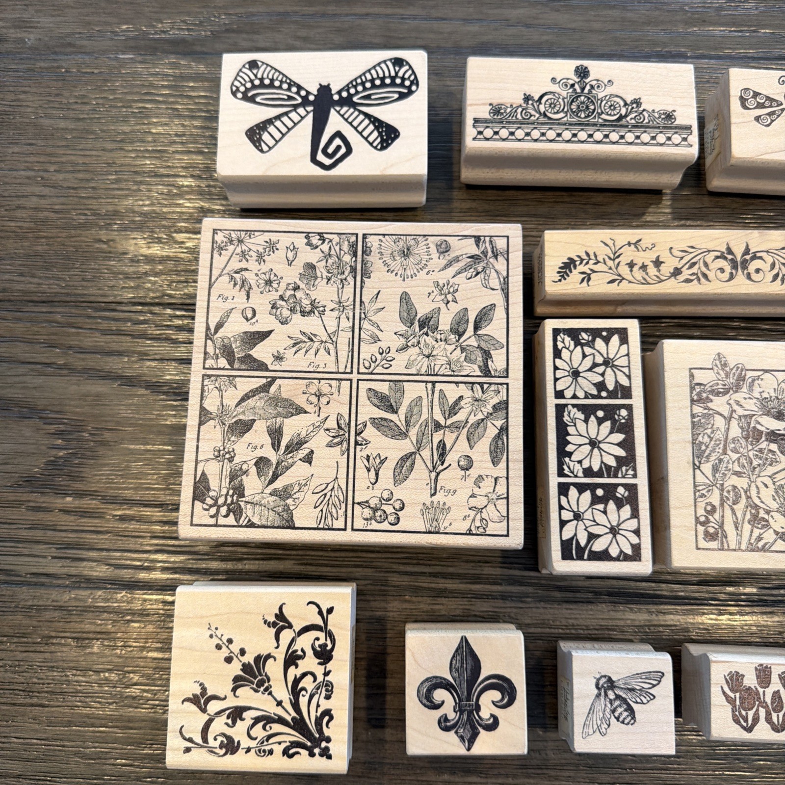 Vintage MAGENTA Rubber Stamp Lot Of 12 Floral Collage Dragonfly Art Craft Stamps