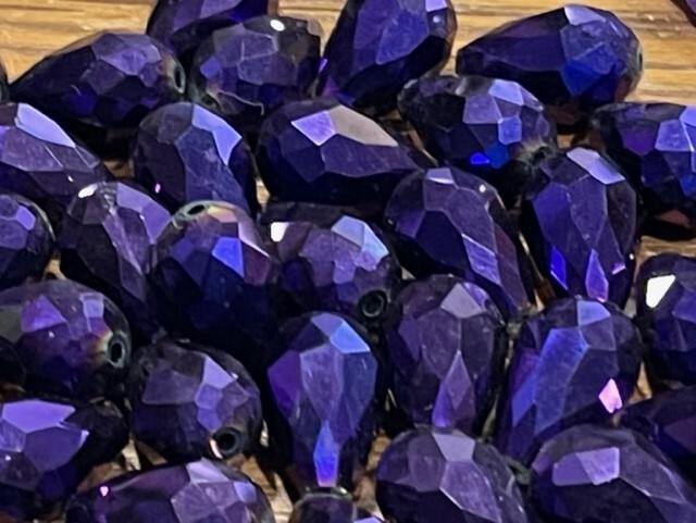 Czech Iridescent Purple Tear Drop or Pear Shape faceted Glass Bead jewelry