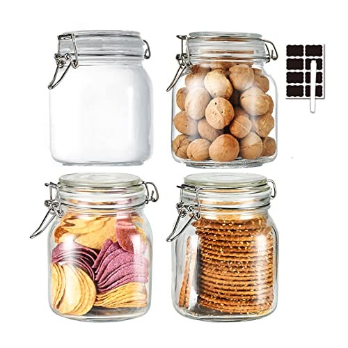 32oz Glass Food Storage Jars with Airtight Clamp Lids,Set of 4 34oz–4 Pack
