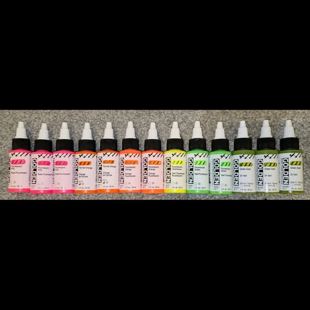 105 Golden Fluid Acrylic & High Flow Paint Bottles 1 oz All New