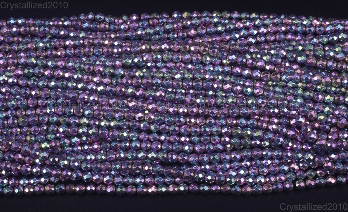 Angel Aura Hematite Gemstone Faceted Round Beads 2mm 4mm 6mm 8mm 10mm 12mm 15.5″