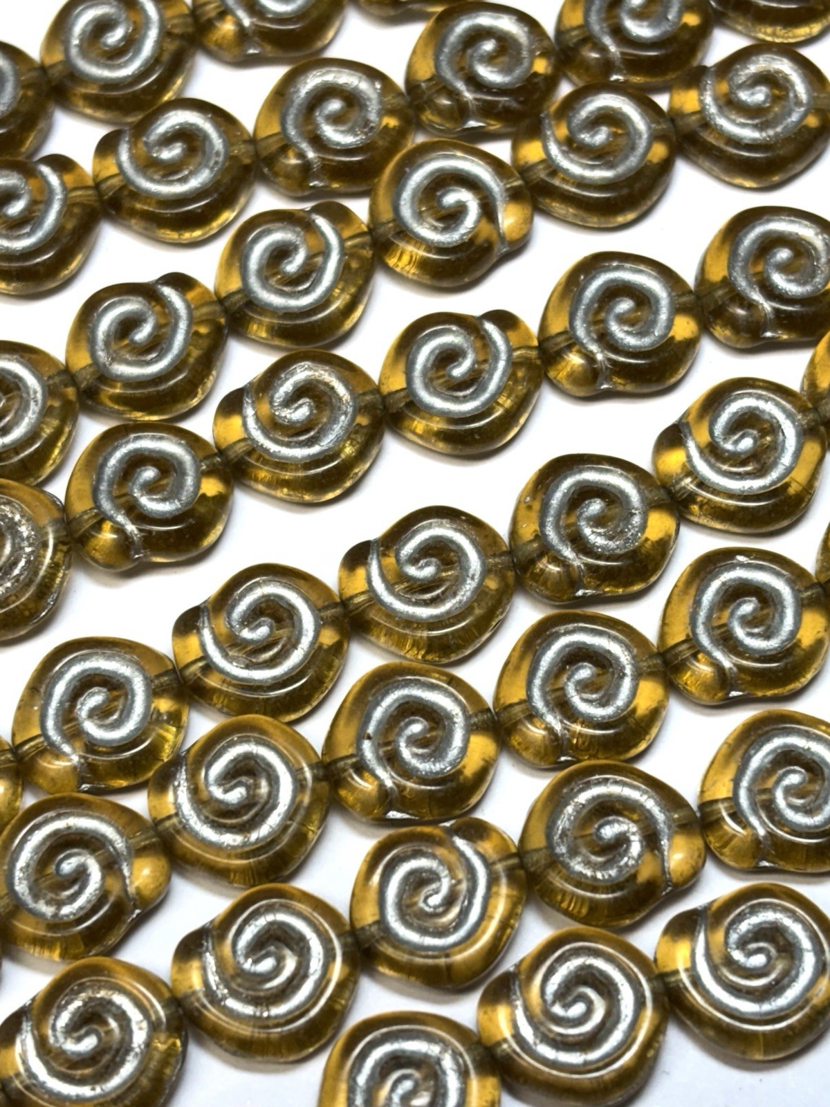 16 – 12mm Gold with Silver Snail Shell Swirl Spiral Coin Czech Glass Beads