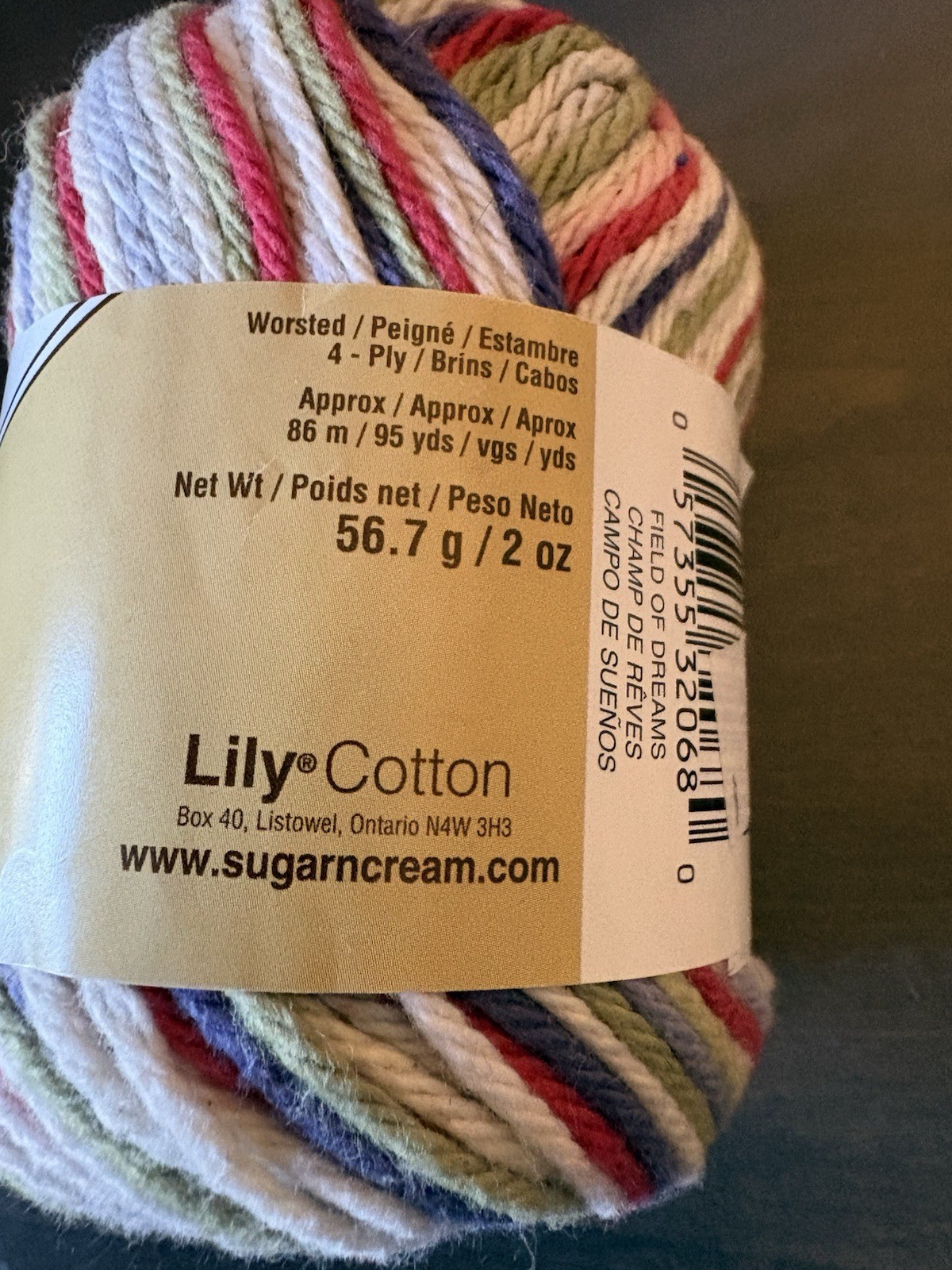 Mixed Lot Of 2 Skeins Lily Sugar ‘N Cream Cotton Yarn Worsted Weight