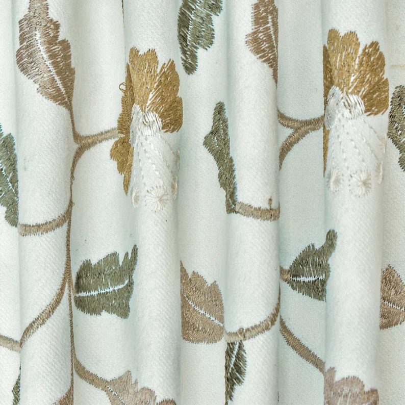 Ivory, Mustard Cotton with Embroidery Fabric by the Yard, 1 Yard Ivory Fabric