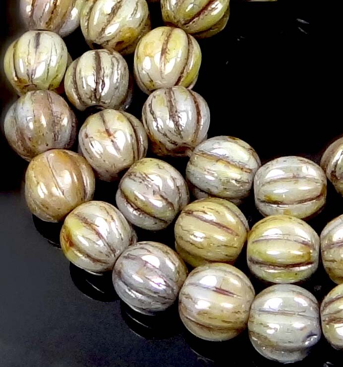 50 Czech Glass Melon Round Beads 5mm – Luster – Opaque Green