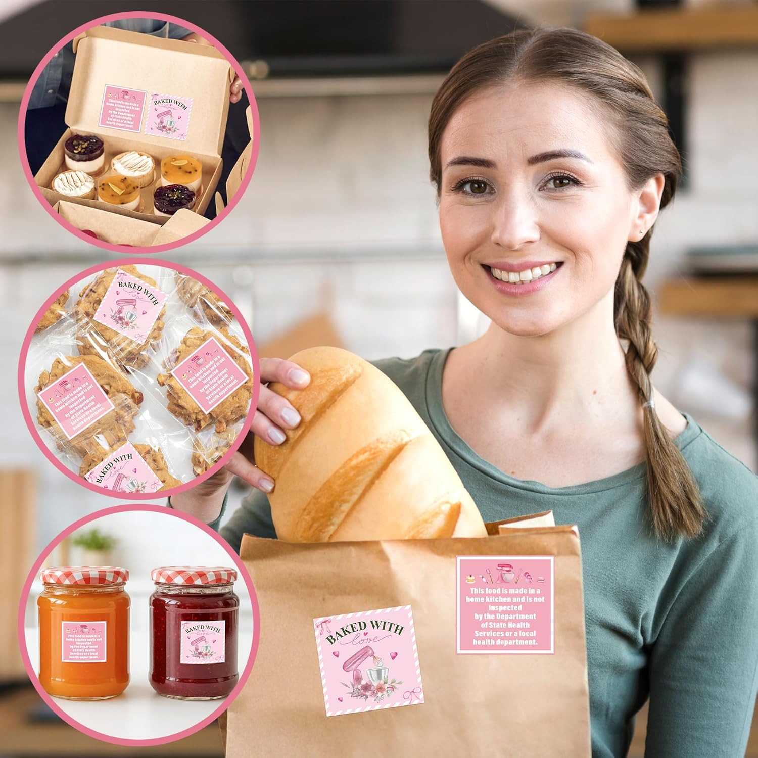 Cottage Food Law Labels – 1000 Count Pink Stickers for Homemade Bakery Goods