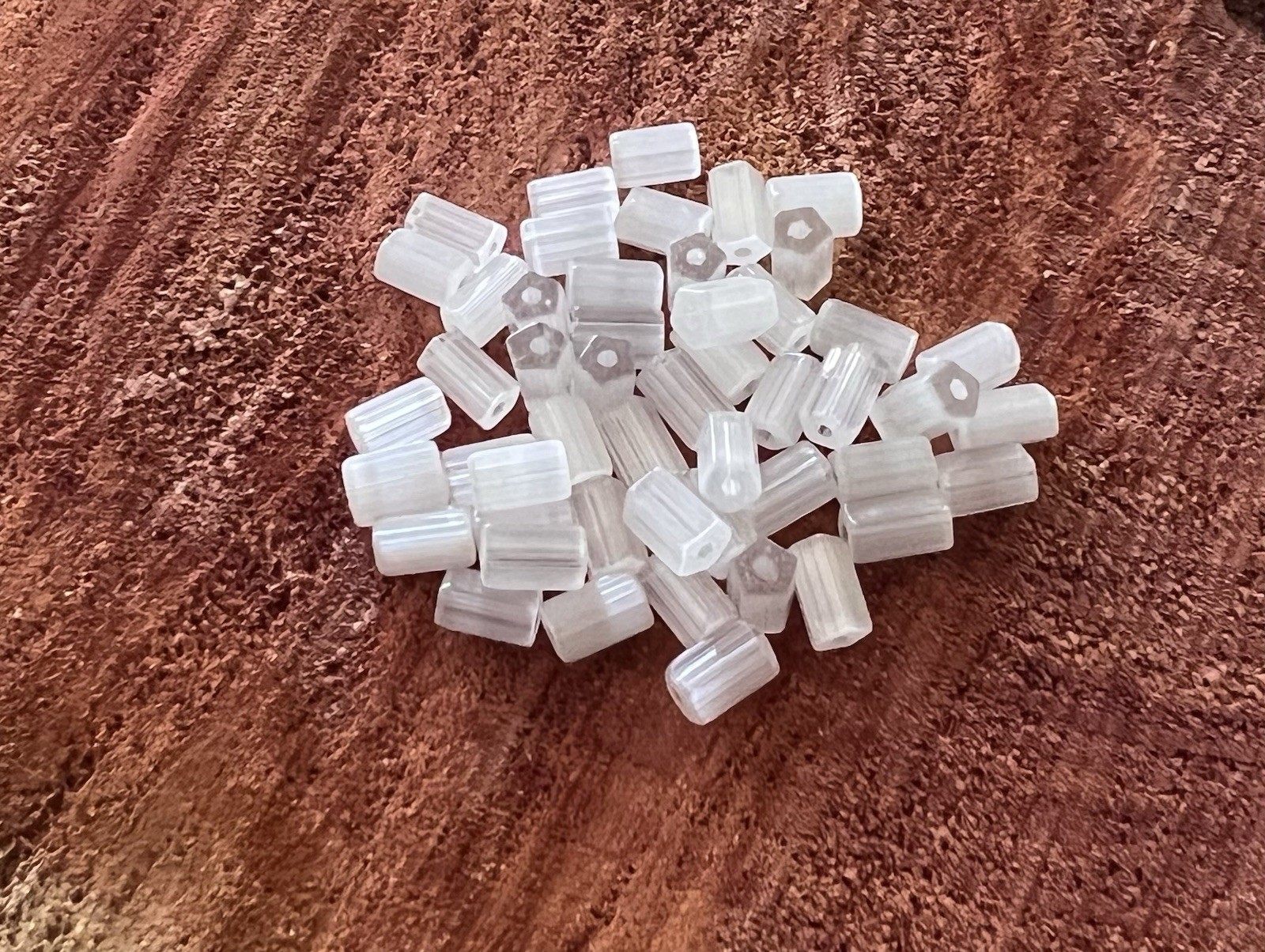 Vintage Beads 6x4mm White Satin Atlas Cylinder Czech Glass