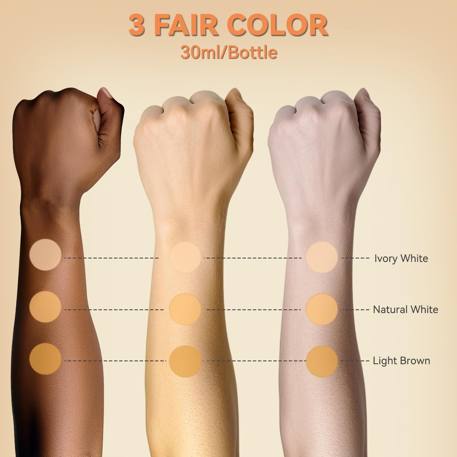 3 PCS Airbrush Foundation Fair Color Set Ivory Natural Light Brown 1oz/Bottle