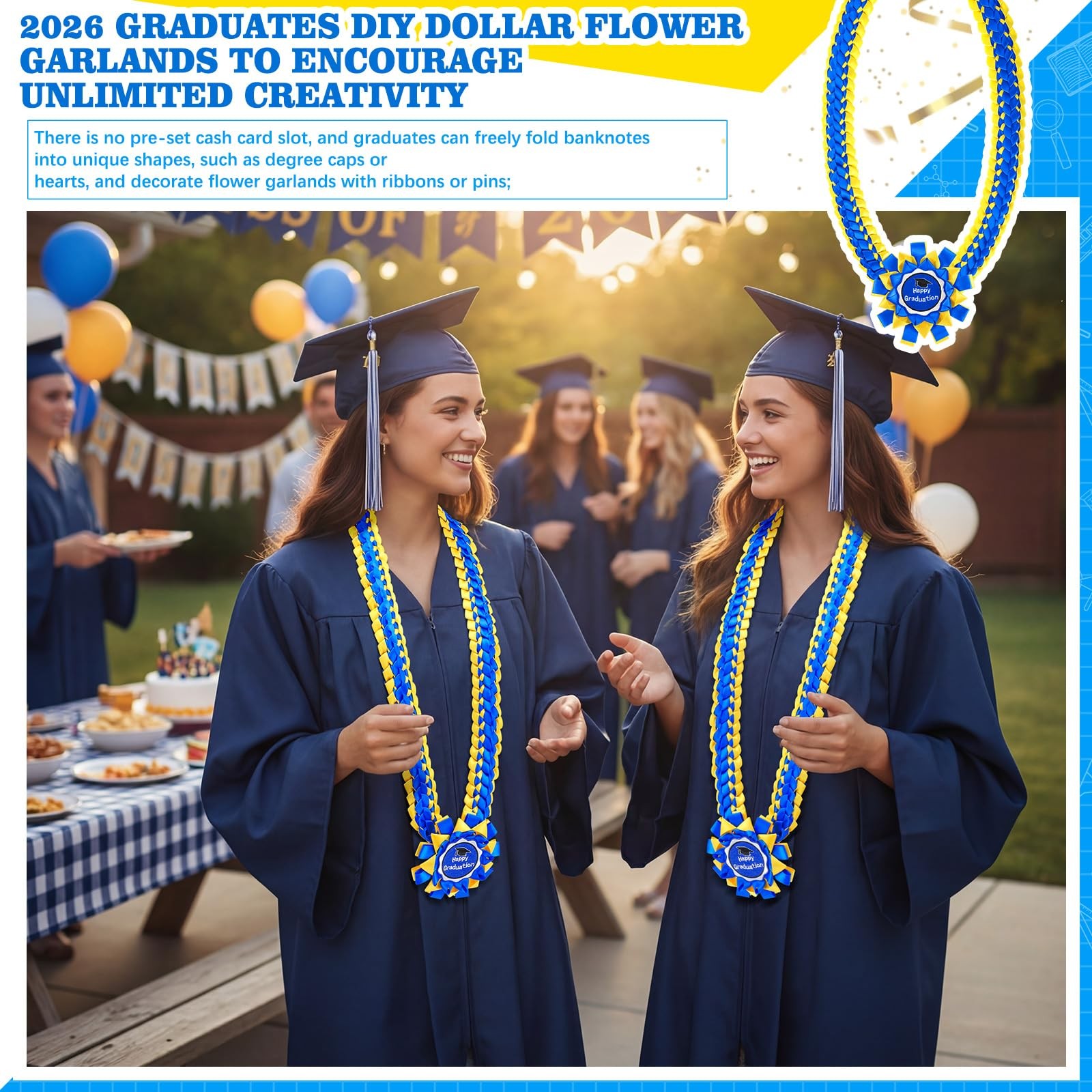 2026 Graduation Money Lei Braided Ribbon Class Of 2026 DIY Cash Gift 47.24 In