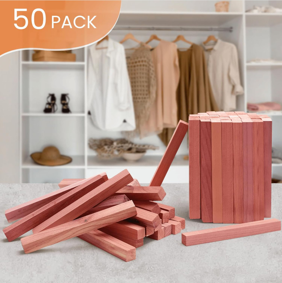 Cedar Blocks for Clothes Storage, 50Pcs Cedar Sticks, Aromatic Red Cedar Wood Ch