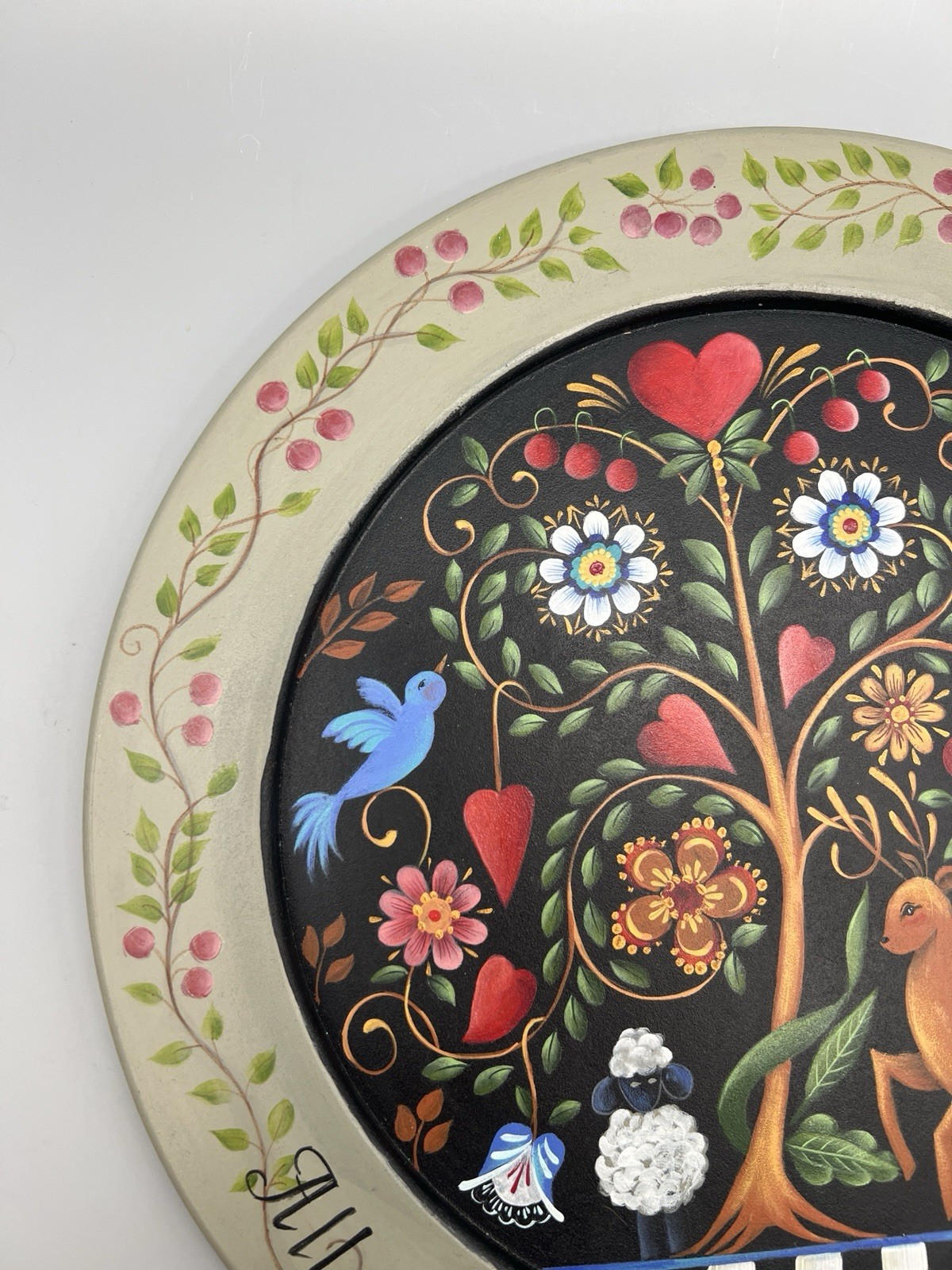 Handpainted Rosemary West Pattern Folk Art Wooden Plate “Tree Of Life” 12”