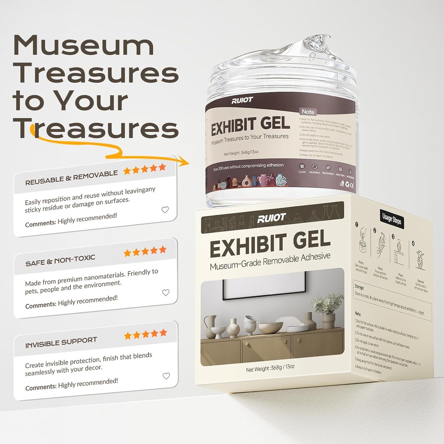 13oz Clear Exhibit Gel to Keep Things in Place. Removable Museum Exhibit Putt…