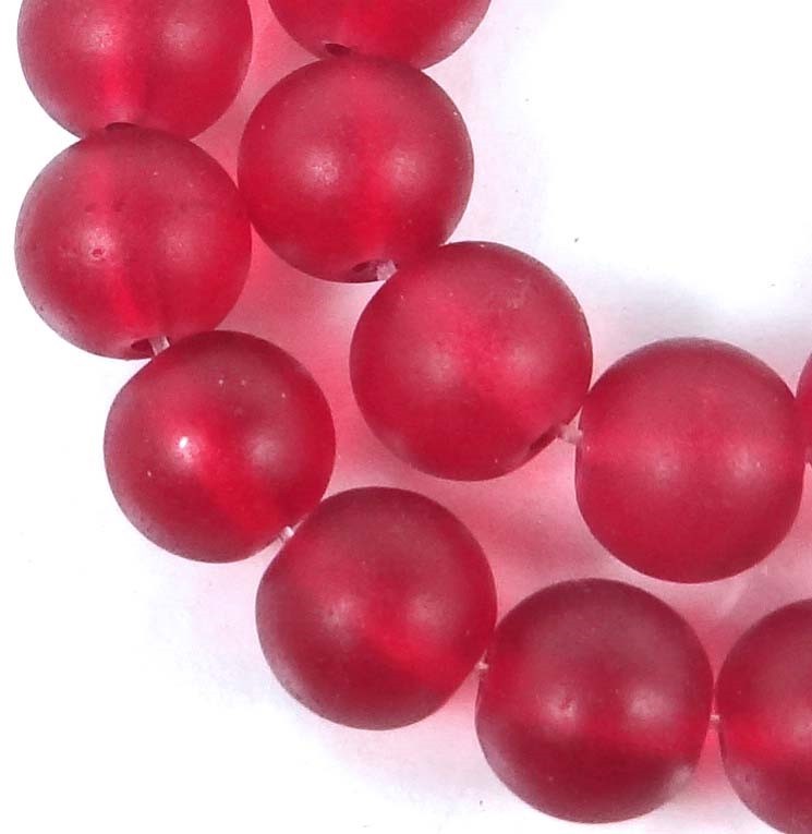 25 Czech Frosted Sea Glass Round Beads – Matte – Siam Red 8mm