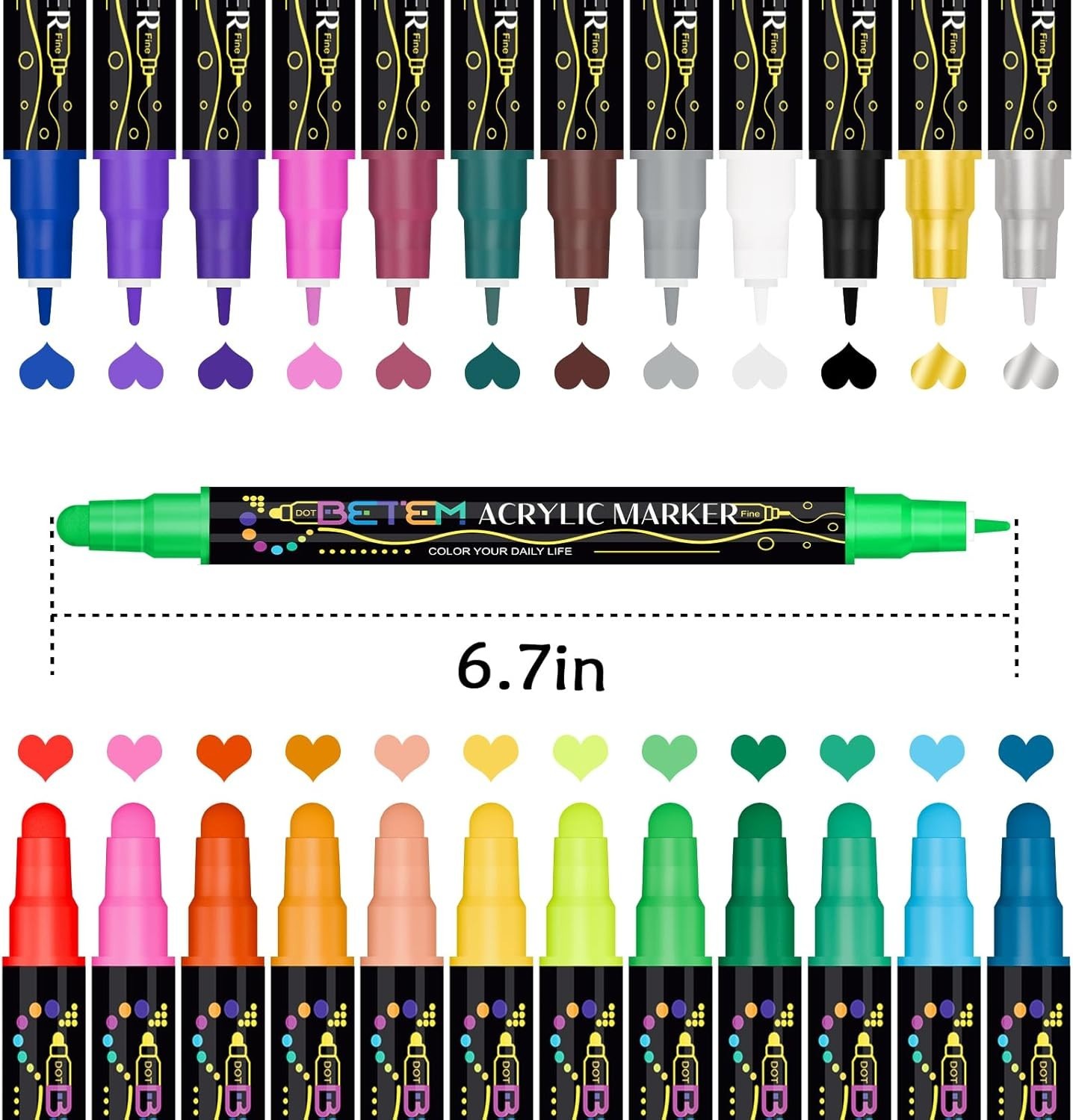 24 Colors Dual Tip Acrylic Paint Markers, Fabric Decorating Kits Water-Based…