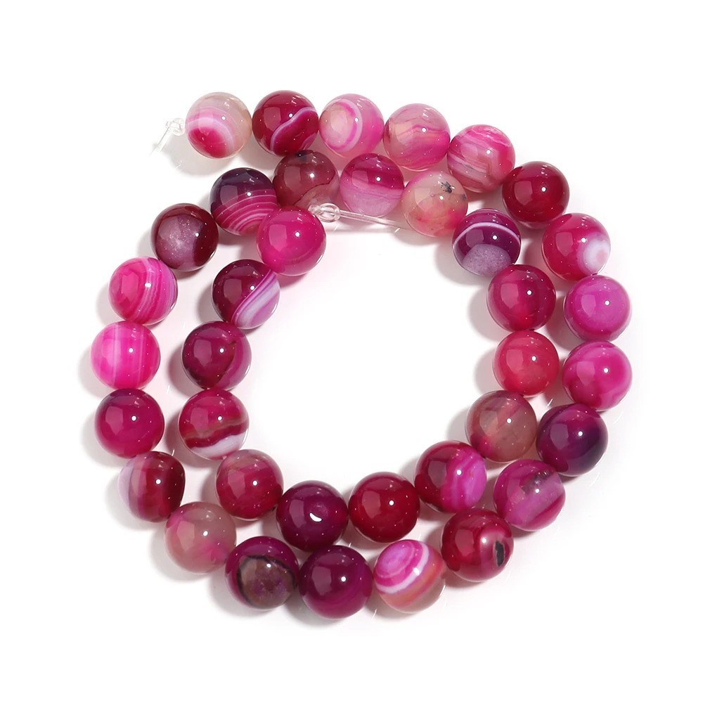 Magenta Stripe Agate Round Beads 8mm 15″ Strand Natural Gemstone Jewelry Making