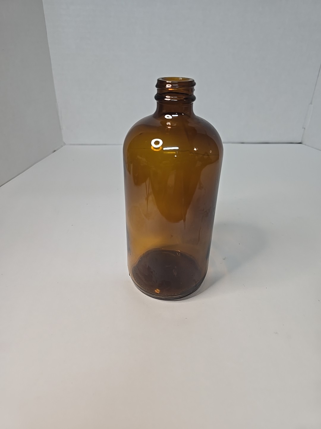 16oz Amber Glass Bottle – 28/400 Neck – No Cap – Replacement Boston Round