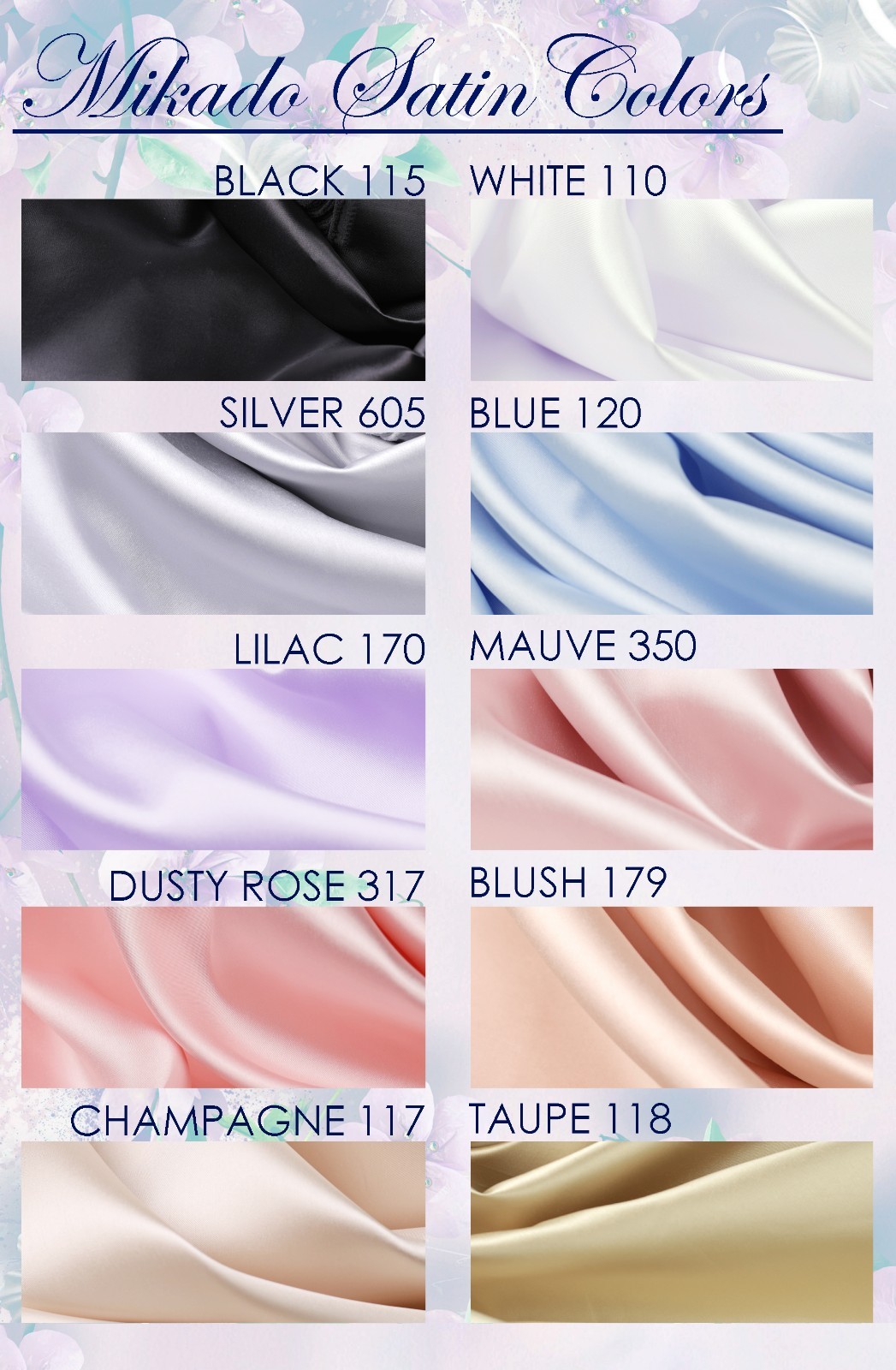 20 Colors Mikado Satin Fabric – 60″ Wide