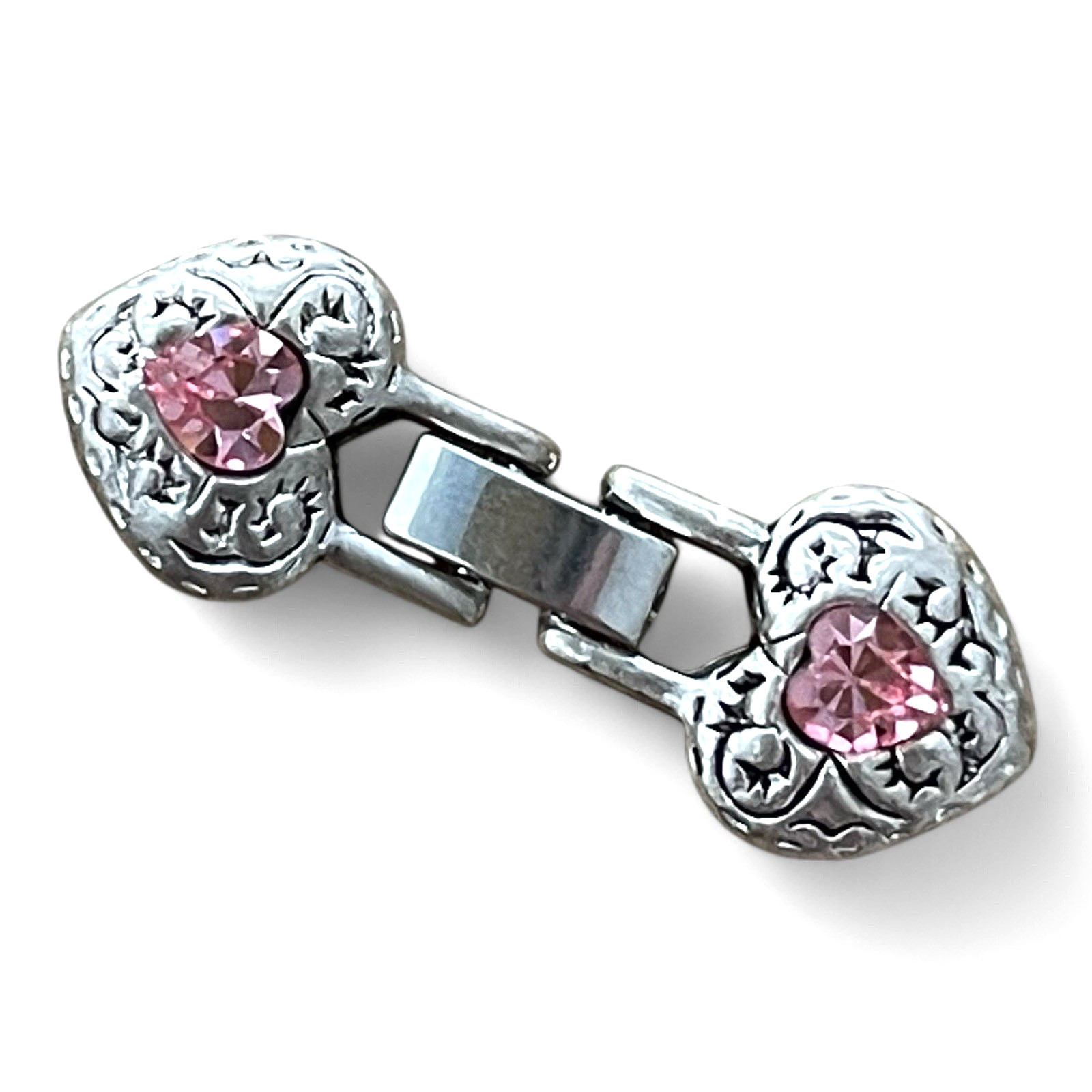 Light Rose Crystal Heart Multi-Strand Fold Over Clasp 3-Hole Snap Lock Findings