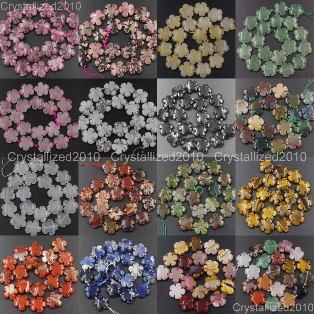 Natural Gemstone Flower Shape Spacer Loose Beads Fluorite Quartz 14mm 20mm 16″