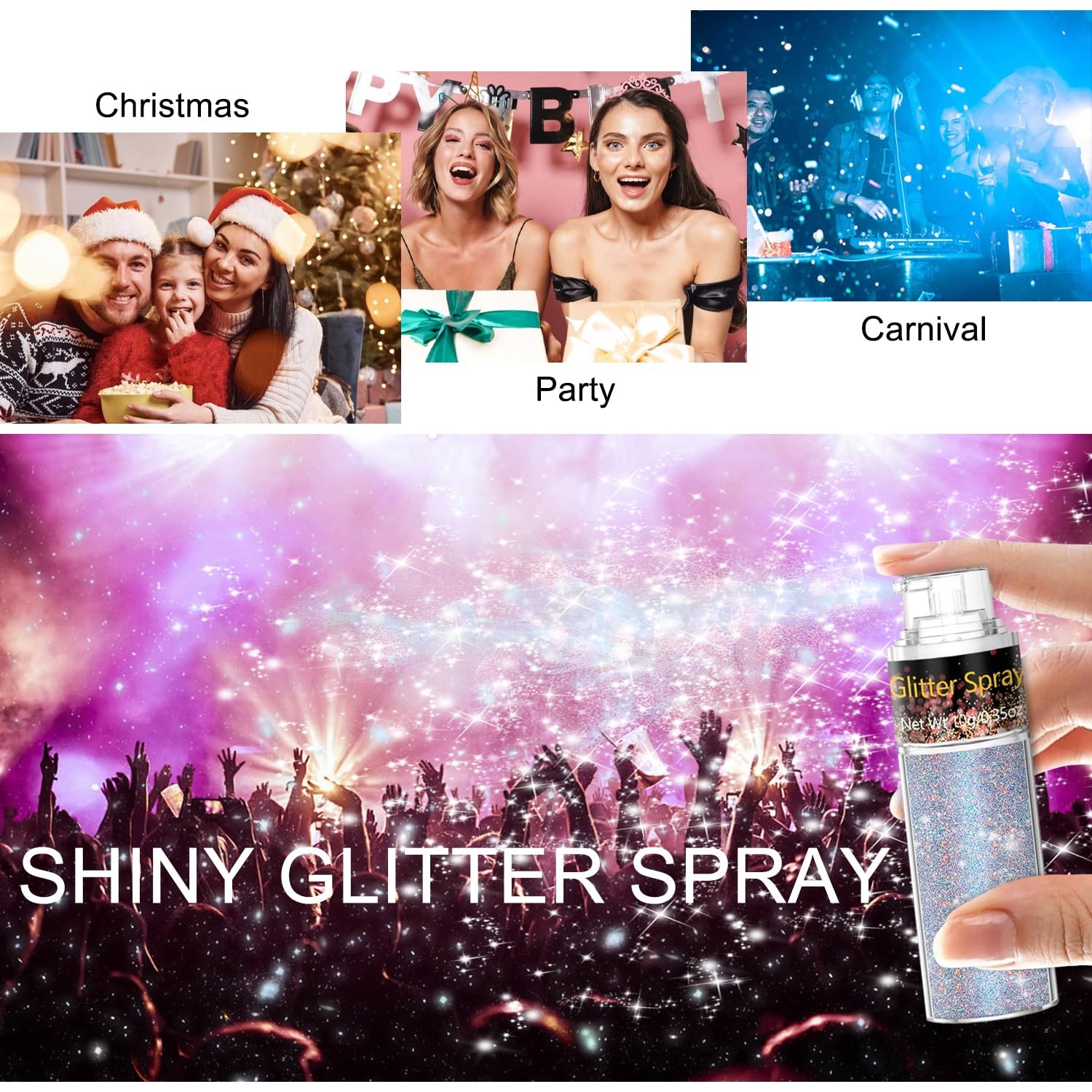 Hair and Body Glitter Spray, 1PC Glint-Rainbow