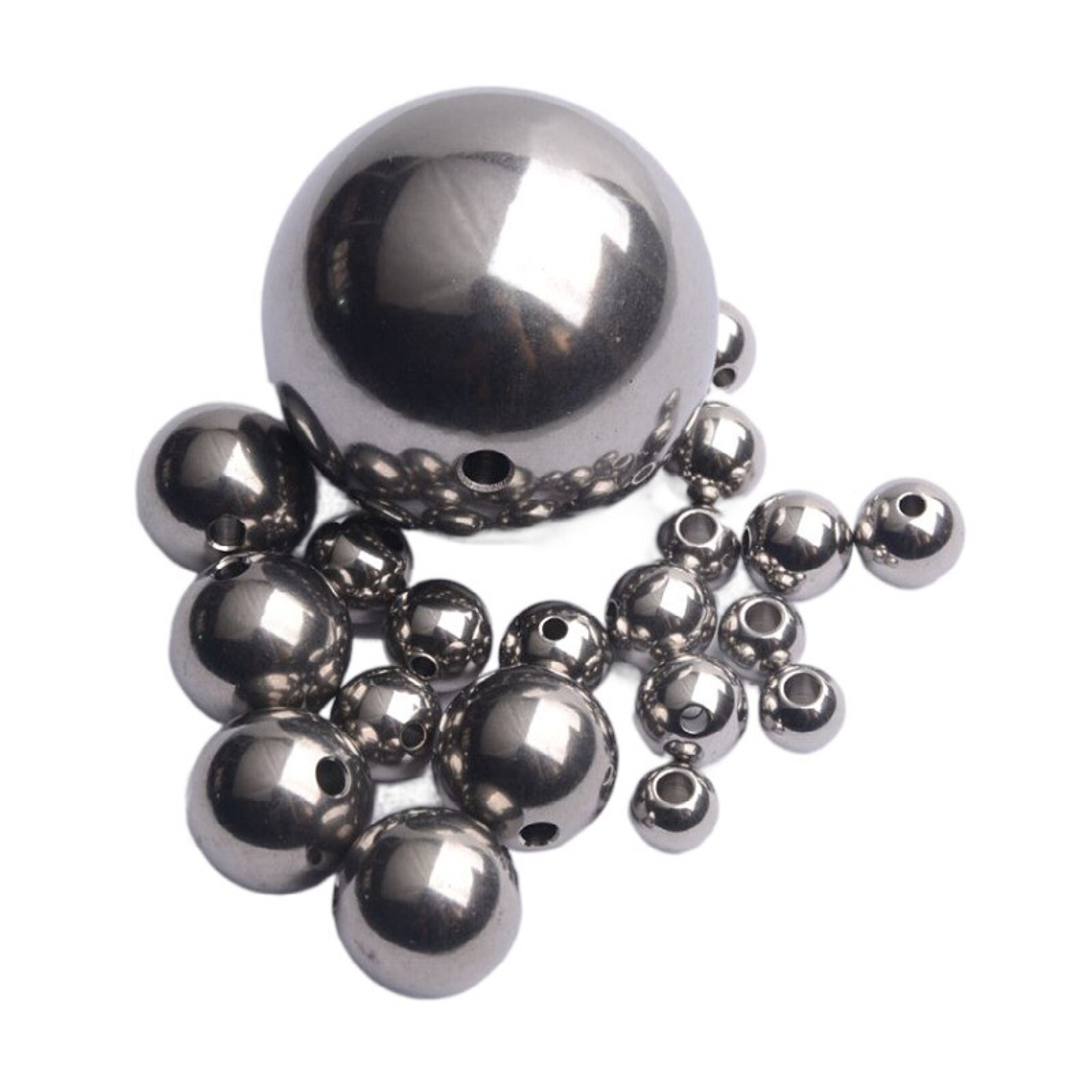 11mm-20mm Stainless Steel Spacer Beads Through Holes Metal Round Ball Crafts